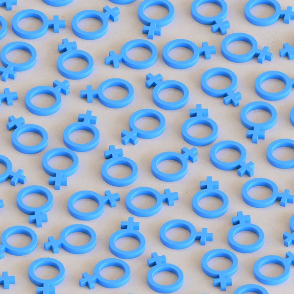 Basit bir beton yüzey üzerinde sıkı bir kılavuzda izometrik mavi erkek simgeler