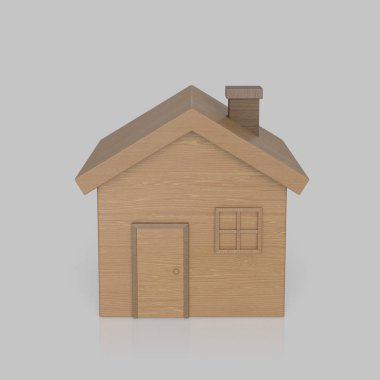 Bir ışık yansıtıcı yüzeyi izole oyuncak ahşap ev