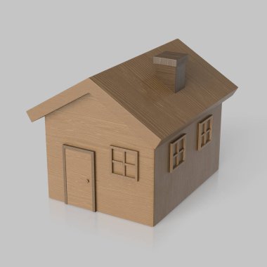 İşaretsiz ışık arka plan yansıması ile izole oyuncak ahşap ev