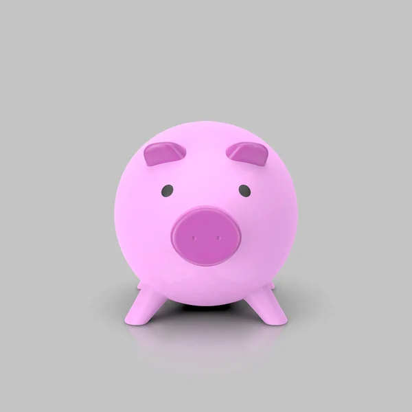 Piggybank rosa isolado em uma superfície reflexiva clara — Fotografia de Stock