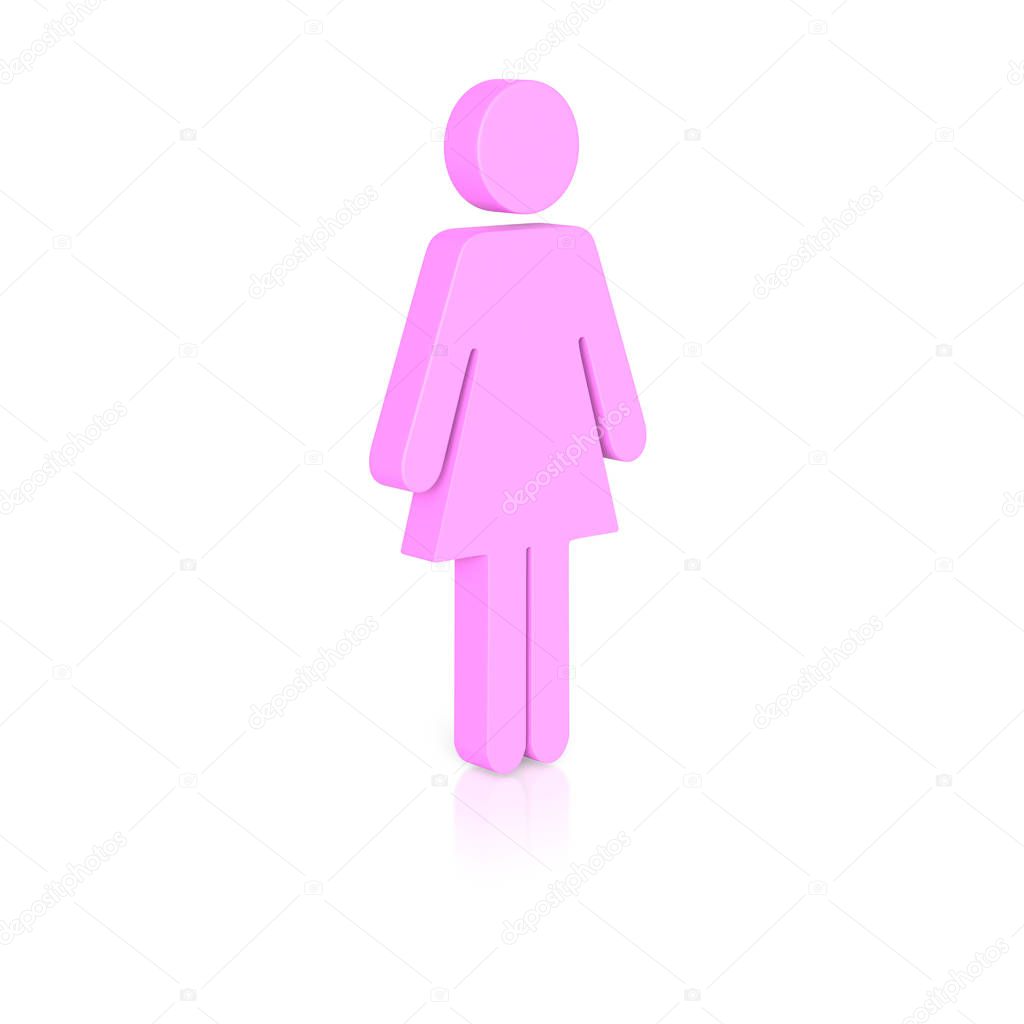 Isolated Pink Woman Symbol on an Unmarked Light Background With Reflection
