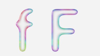 Beyaz arka planda küçük ve büyük harfli renkli F harfi. Bu resim bir 3d oluşturucudur.