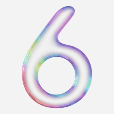 Beyaz arka planda parlak renkli 6 numaralı baloncuk. Bu resim bir 3d oluşturucudur.