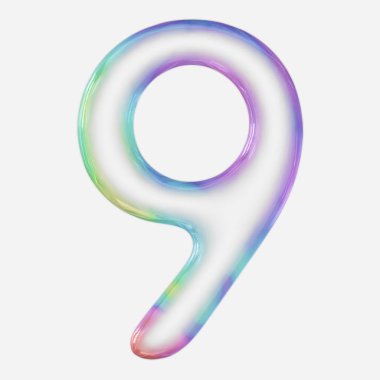 Beyaz arka planda parlak renkli 9 numaralı baloncuk. Bu resim bir 3d oluşturucudur.