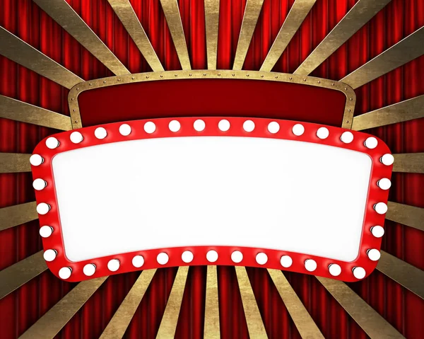 Retro cinema banner with red curtain and rays