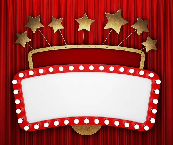 Retro cinema banner with red curtain and stars