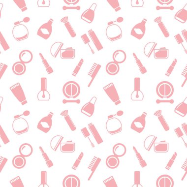 Kozmetik simgeleri, deseni, soyut arkaplanı, duvar kağıdıyla kusursuz doku