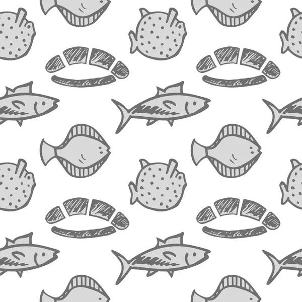 Texture Sans Couture Avec Poisson Fruits Mer Motif Fond Abstrait — Image vectorielle