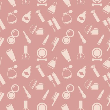 Kozmetik simgeleri, deseni, soyut arkaplanı, duvar kağıdıyla kusursuz doku 