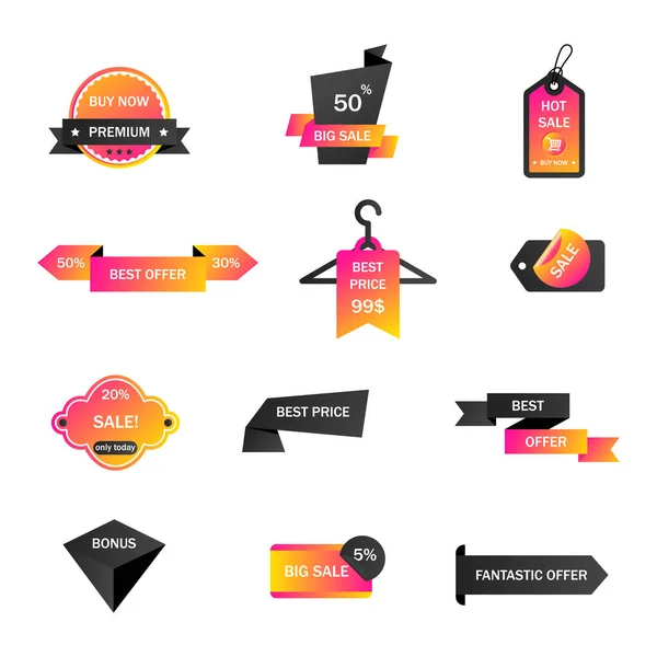 Vector Stickers Price Tag Banner Label Coupon Sale Offers Promotions — Stock Vector