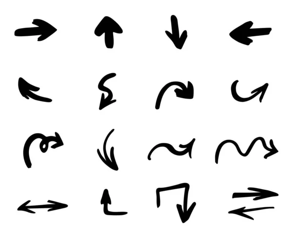 Vektor Set Von Handgezeichneten Pfeilen — Stockvektor