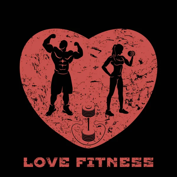 Fitness corazón grunge estilo — Vector de stock