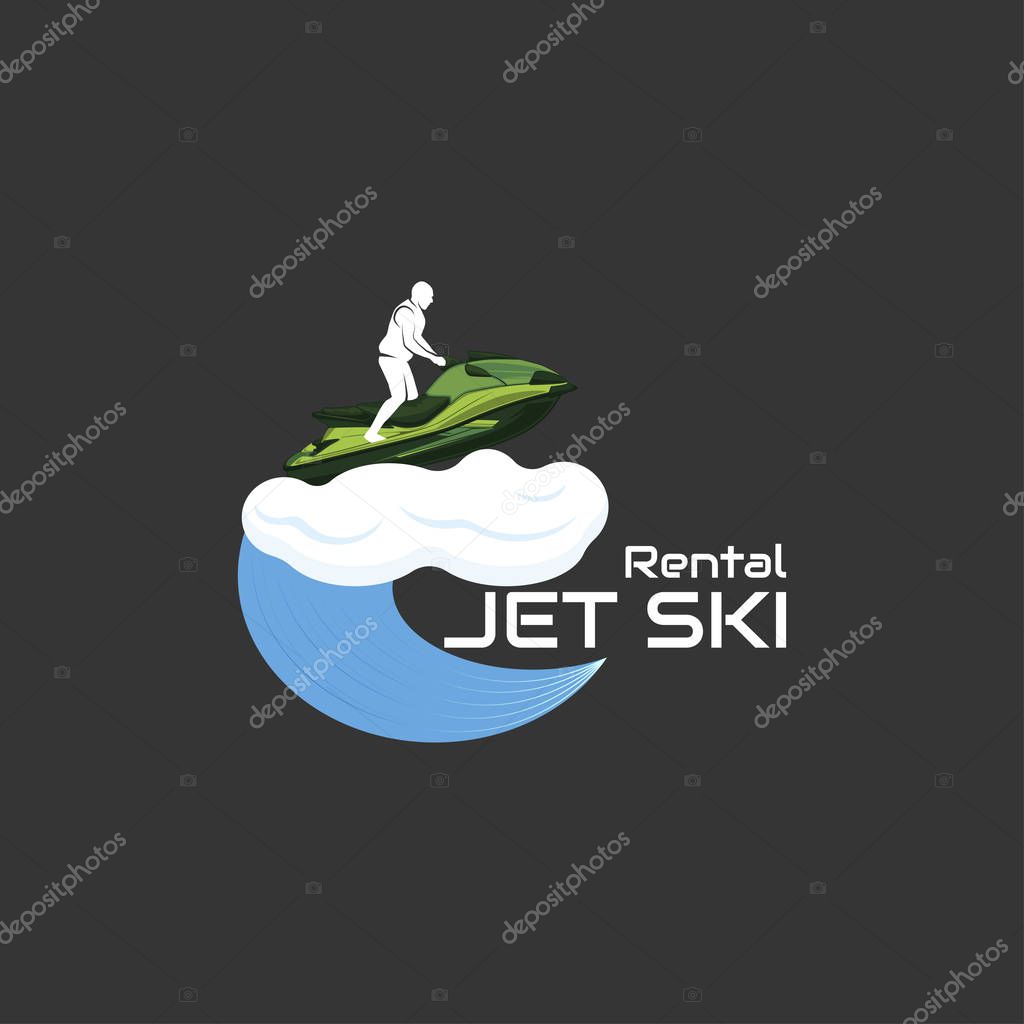 Logo jet ski, scooter on wave Vector illustration