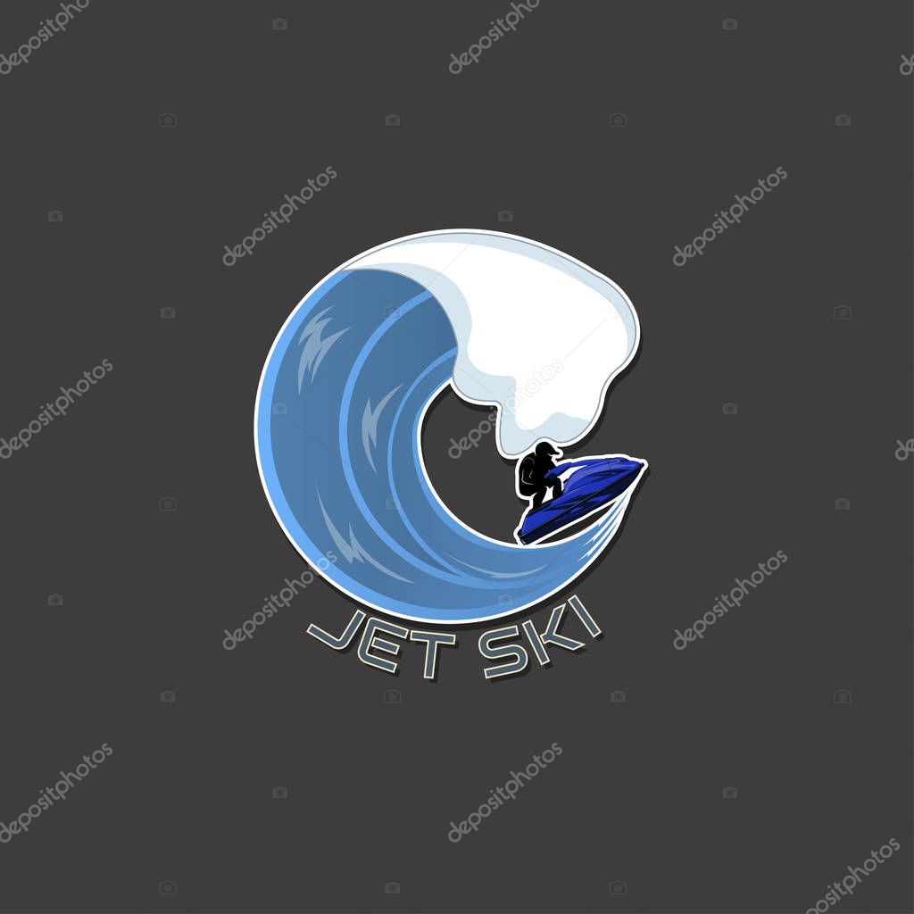 Logo jet ski, scooter on wave Vector illustration