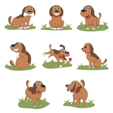 Köpek yavrusu farklı teşkil etmektedir komik karikatür köpek yavrusu yüklü. Köpek yavrusu kutusunda Santa şapka