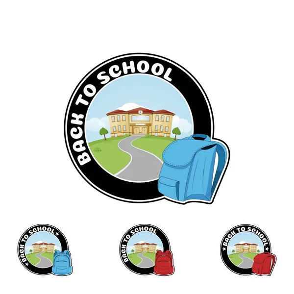 Set logo con zaino e testo Bentornati a scuola . — Vettoriale Stock