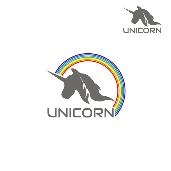 Logo unicorn dikelilingi oleh pelangi - Stok Vektor