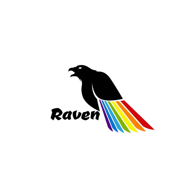 Logo cuervo negro con ala de color — Vector de stock
