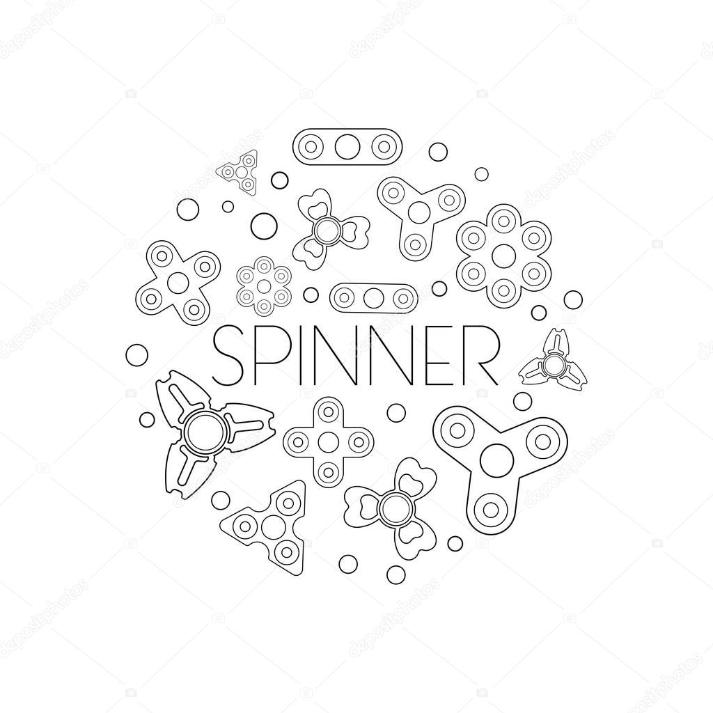 Flat Style, Thin Line Art Design. Hand Spinners illustration. Vector icon