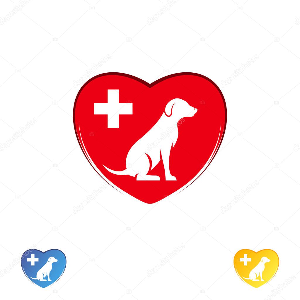 Logo dog in the heart. dog logo abstract design template. Dog silhouette. Vector Illustration