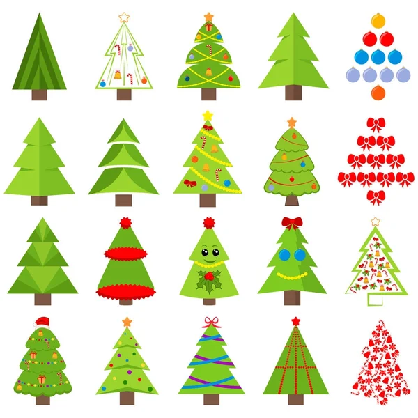 Set of different Christmas trees. Can be used for greeting cards, invitations, banners. Funny Christmas tree with a face — Stock Vector