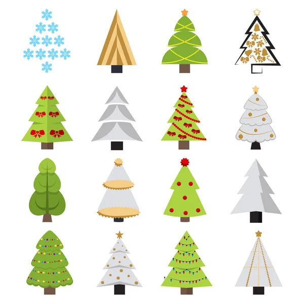 Set di diversi alberi di Natale. Può essere utilizzato per biglietti di auguri, inviti, banner. Albero di Natale divertente con una faccia — Vettoriale Stock