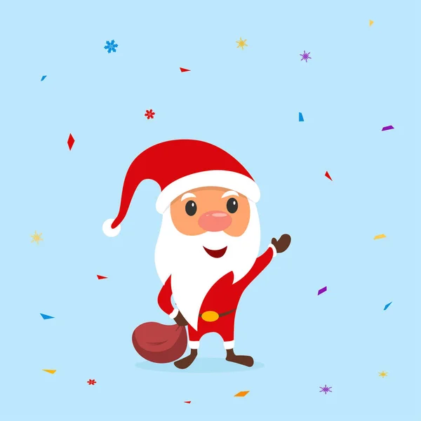 Divertido Santa Claus con una bolsa y dulces a su alrededor — Vector de stock