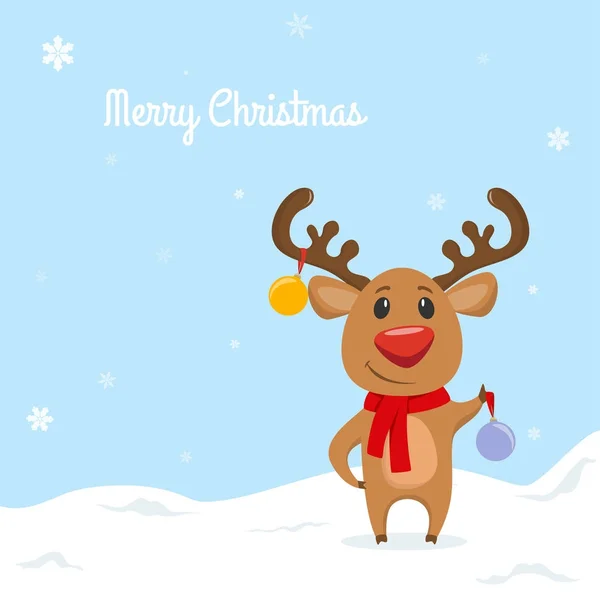 Funny reindeer with Christmas balls — Stock Vector