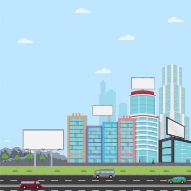 Birçok şehir sokak gökdelenler binalar üzerinde reklam ayakta için kentsel reklam panoları ile boş.