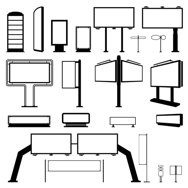 Iconos Set cartelera negra sobre fondo blanco — Vector de stock