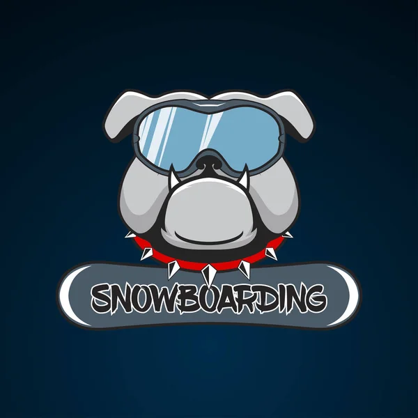 Snowboard Buldog logo w masce snowboard. — Wektor stockowy