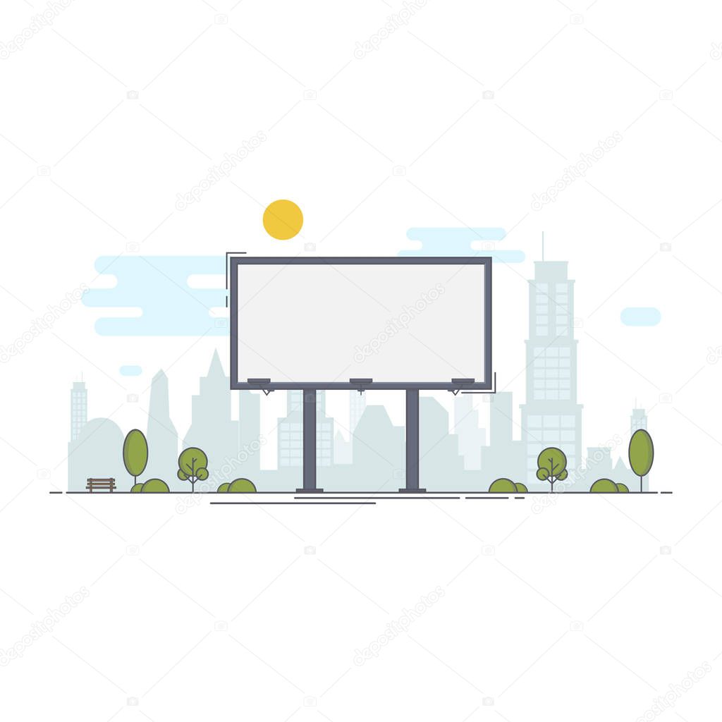 A large empty city billboard for your advertising and then the city.