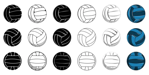 Набор волейбольная икона контурный мяч, цветной мяч — стоковый вектор