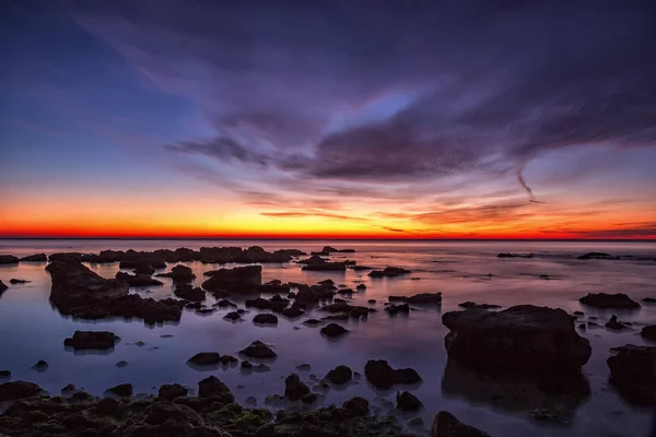 Incroyable Ligne Rouge Avant Lever Soleil Sur Mer — Photo