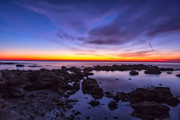 Incroyable Ligne Rouge Avant Lever Soleil Sur Mer — Photo