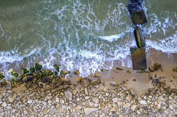Bovenaanzicht Vanuit Lucht Van Drone Naar Zeekust Oude Betonnen Pier — Stockfoto