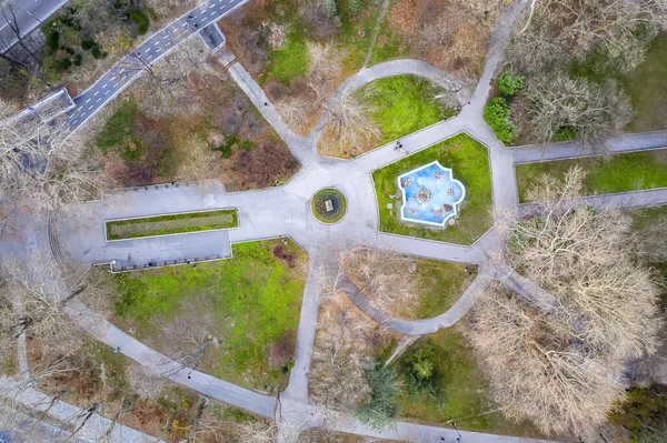 Vue Dessus Depuis Drone Des Allées Des Arbres Parc Municipal — Photo