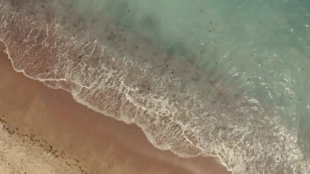 Dołu Góry Widok Lotu Drona Piękne Fale Morskie Piasek Brzegu — Wideo stockowe