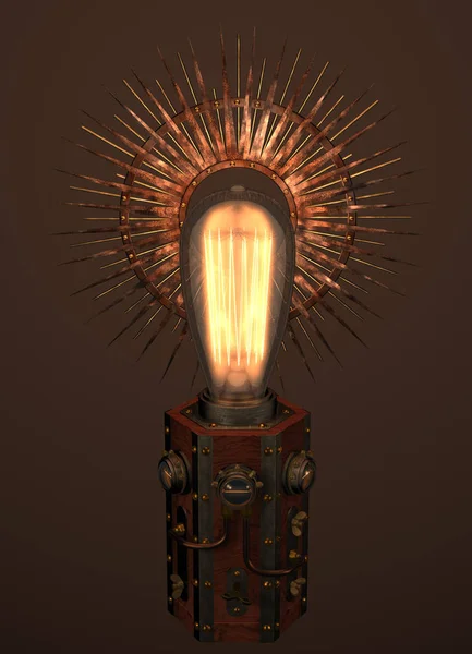 Lámpara steampunk renderizada con reflector decorativo estrella (sol) — Foto de Stock