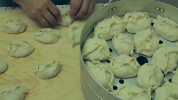 Oriental dumplings with minced meat and potatoes — Stock Video