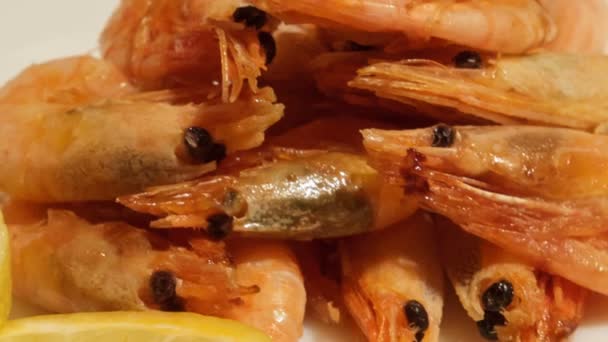 Plat méditerranéen de crevettes . — Video
