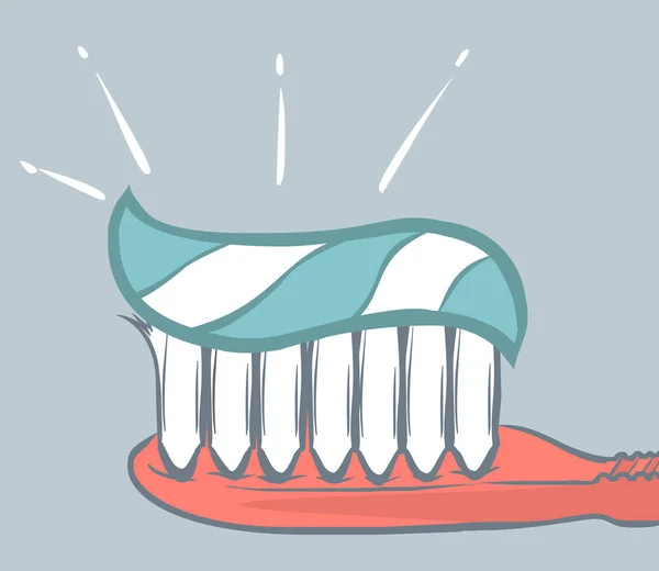 Cepillo de dientes con el icono de dibujo de vectores de pasta de dientes — Vector de stock