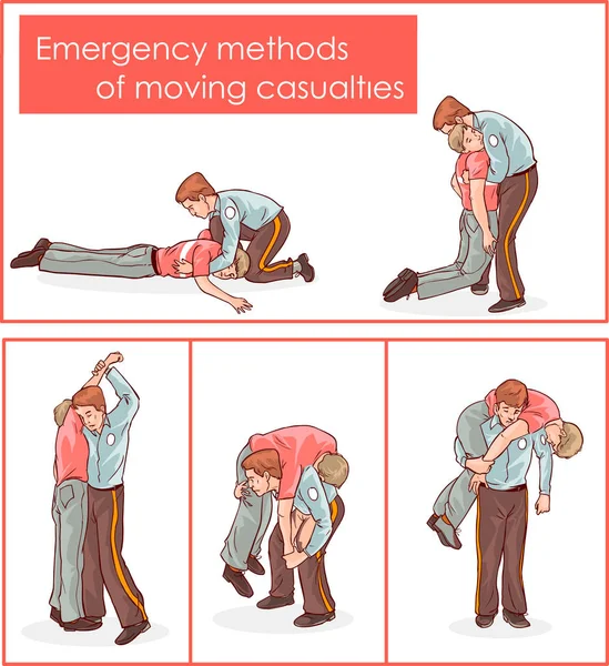 Ilustración vectorial de métodos de emergencia para el traslado de víctimas — Vector de stock