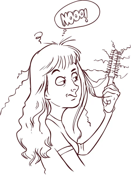 Saç dökülmesi güzel bir kızla vektör çizim shocke olduğunu — Stok Vektör