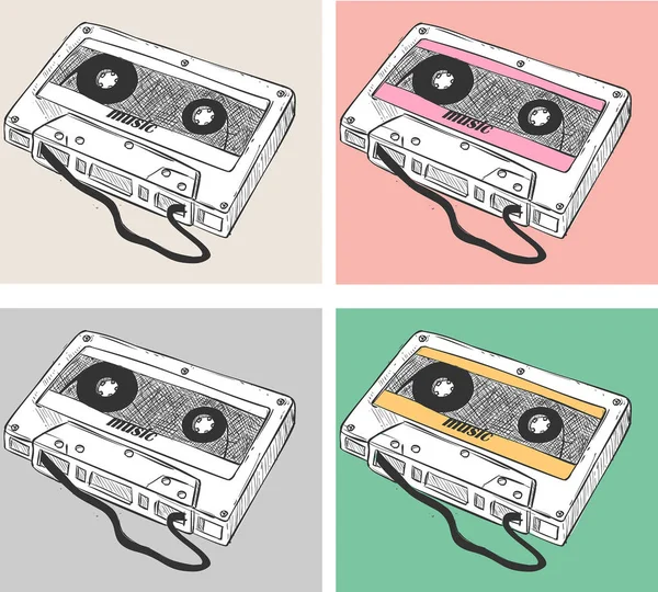Vector illustratie Cassette Tape collectie geïsoleerd op een witte — Stockvector