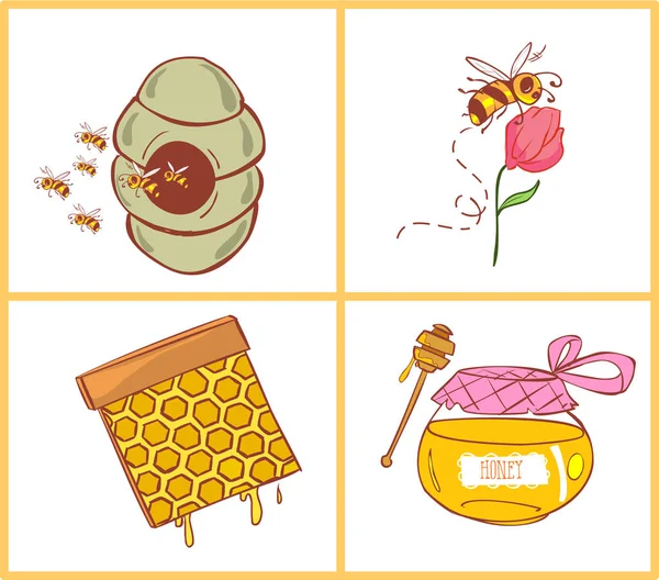 Honey bee icon illustration. Honey bee vector symbol. — Stock Vector