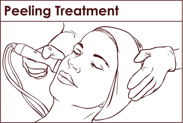 Cuidado de la piel facial. Tratamiento de peeling por microdermoabrasión facial — Vector de stock