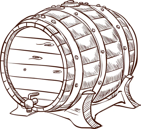 Векторная деревянная бочка. Ручной рисунок в гравюре — стоковый вектор