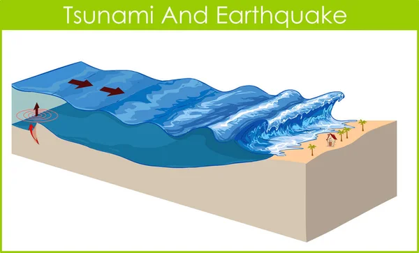 Een tsunami is een serie van enorme golven. — Stockvector