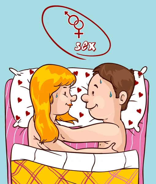 Homem e mulher casal na cama vetor ilustração — Vetor de Stock